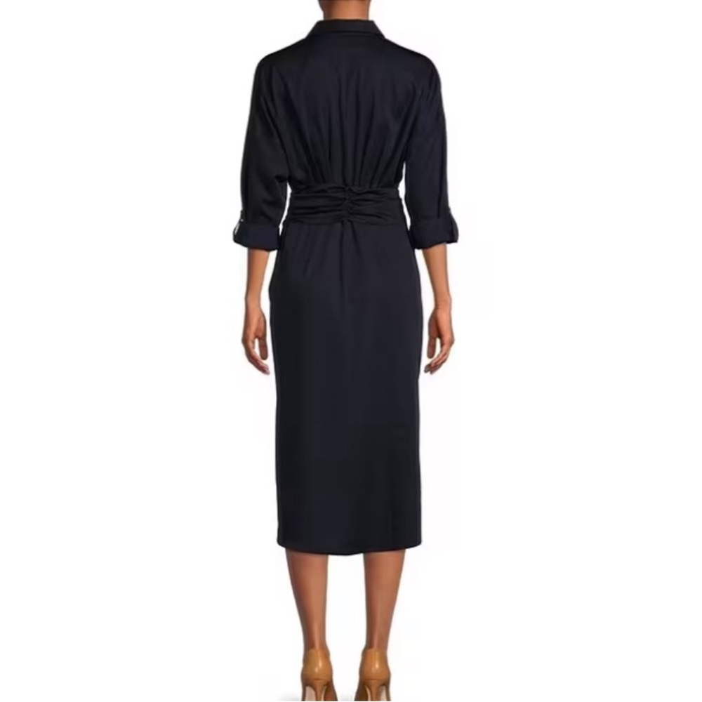 ANTONIO MELANIE Roxanne Point Collar Ruched Tie Waist Button Front dress Size: 0 - Picture 2 of 9
